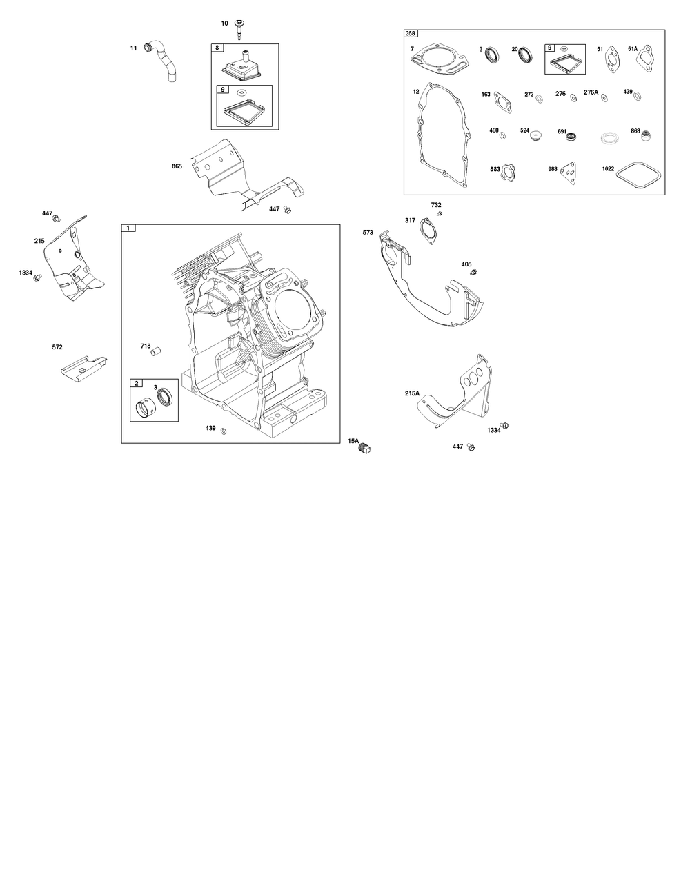 Cylinder Group Diagram and Parts List for 356442-0667-F1 200000 - 399999 Briggs and Stratton Engine